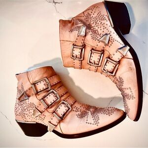 Chloé Cotton Candy Pink Distressed Susana Rock +Roll Ankle Boots Silver Accents